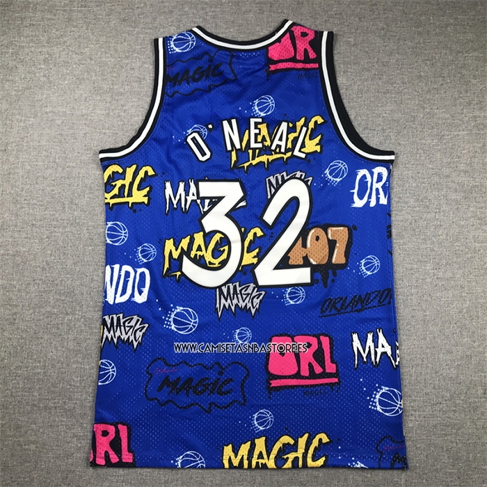 NO 32 Camiseta Orlando Magic Mitchell & Ness Slap Sticker 1994-95 Azul Shaquille O'Neal